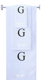 White monogrammed towel set with Black thread, Times New Roman font, initial G - 540 GSM cotton 3-piece