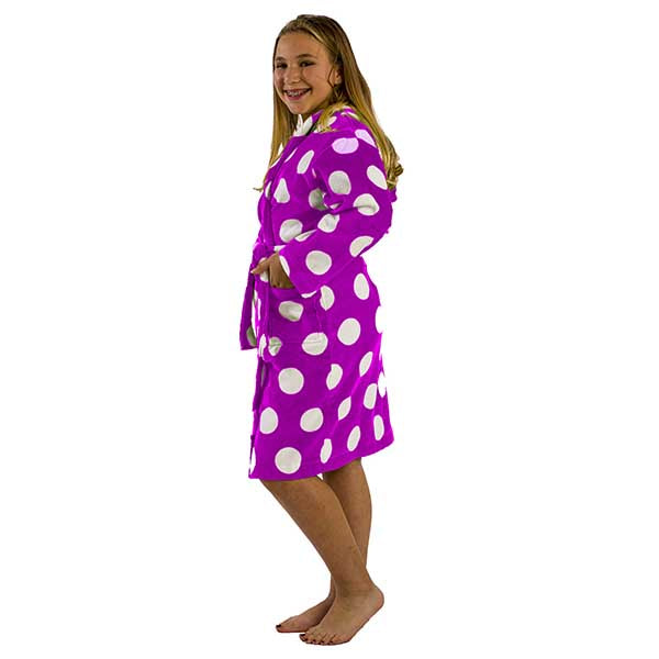 Cotton Hooded Girls Polka Dot Bathrobes - view 7