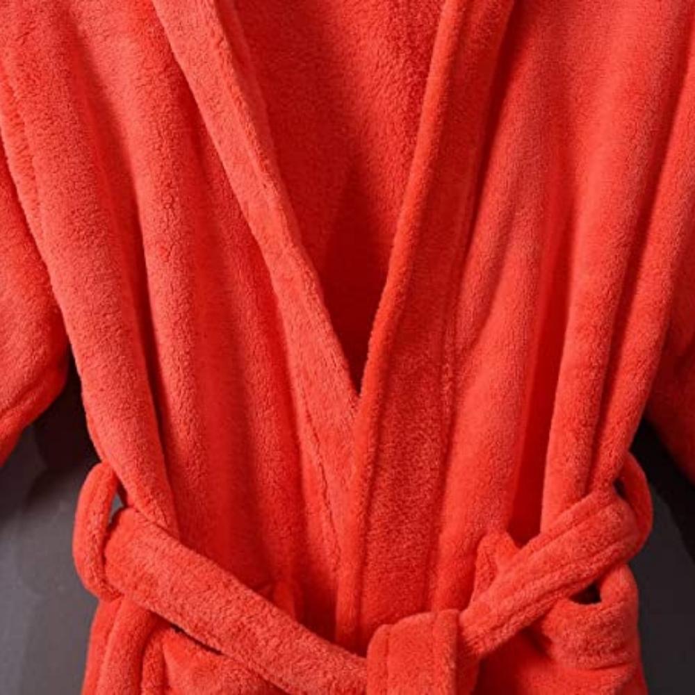 Coral fleece hooded adult bathrobe in soft plush microfiber — view 2